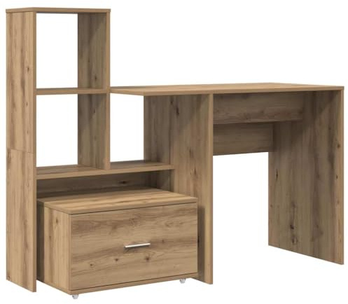 vidaXL 131.5 x 50 x 106.5 cm Brown Artisan Oak Engineered Wood Desk with Bookcase Modern Design Integrated Shelves and Drawers Flexible Mounting Options