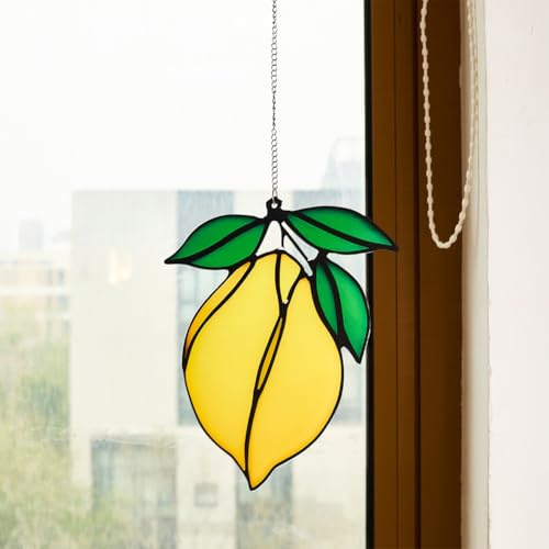 BEAMARKER Künstliche Zitronenblätter Pflanzen Gebeiztes Acryl Zum Aufhängen An Der Wand Sonnenfänger Für Fenster Hochzeit Geburtstag Ornamente Für Zuhause Drinnen Und Draußen Garten Terrasse Autospieg