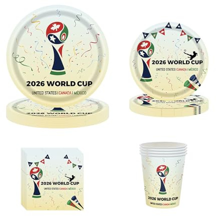 Football Party Supplies 68-Piece Tableware Set for 16 Guests – Disposable Paper Plates 9 inch & 7 inch, Paper Cups, Napkins – World Cup 2026 Themed Plates for Match Day, Pub Watch Party