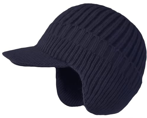 GWAWG Bonnet d'hiver avec cache-oreilles et bord, bonnet coupe-vent doublé en polaire pour homme et femme, bonnet tricoté thermique pour temps froid, ski en plein air, randonnée