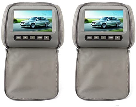 Tbest Auto-Kopfstützen-LCD-Display 7-Zoll-HD-Breitbild-Zweikanal-Infrarotsender Drahtlose Fernbedienung Videoeingang Mehrsprachiger OSD-Universalmonitor für Reisen Grau ABS 2 Stück