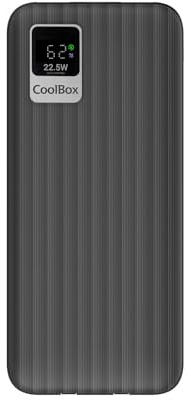 CoolBox Power Bank 20000mah con Cables Integrados USB-C y Lightning, Batería Externa Carga Rápida Compatible con iPhone, Samsung, Xiaomi. Pantalla LCD, Carga hasta 5 Dispositivos a la Vez. Negro