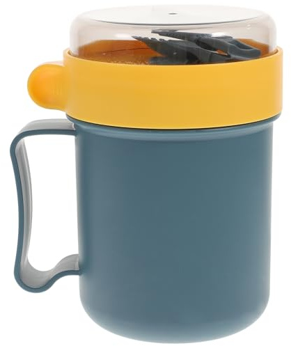 VICASKY Tasse Cuillère PP en 500ml de Couvercle Portable et Petit-déjeuner | Bleu, Étanche et Antidérapante, pour Bureau et Maison, Format Simple, Pratique à Emporter Couleur Aléatoire