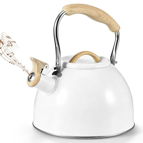 Kinberry 3L Whistle Kettle, Loud Whistle for Gas & Induction | Cool Touch Handle, Fast Even Heating, Stainless Steel Interior, Wood Effect Design, Easy Pour Spout