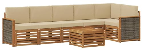 vidaXL Ecksofa Set mit Kissen 7 pcs Natur und Beige Massivholz Akazie, Garten Lounge, Moderne Outdoor-Sofa Sets, modulare Sofas, Essbereich, Holz Sitzgruppe, Terrasse Ideen