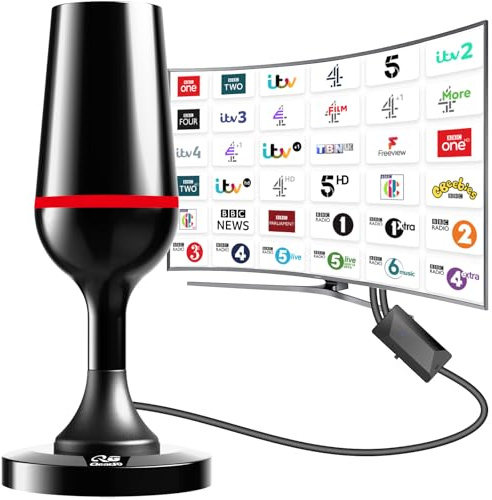 Digital TV Aerial Indoor, TV Aerial Booster with Strong Magnetic Base, 4K 1080P HD Indoor TV Aerial, Support VHF UHF DAB Radio Fit All Televisions | Magnetic Base Freeview Aerial, Support 4K/1080P VHF/UHF Channels for All UK TVs