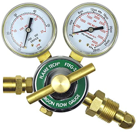 FlameTech FTFG-25-AR Régulateur d'argon à jauge de débit, emballage de boîte, testé aux États-Unis