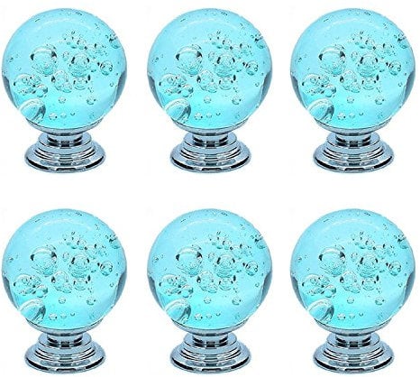FBSHOP(TM) Pack of 6 Aqua Blue Bubbles Ball Crystal Glass Cabinet Knob Cupboard Drawer Pull Handle 30mm