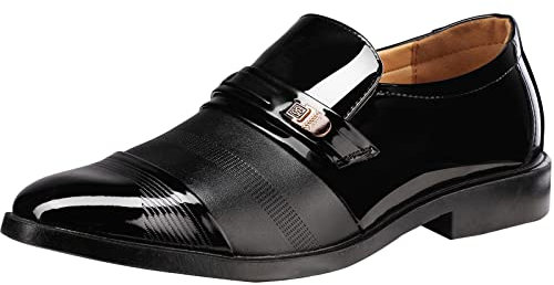 wealsex Herren Anzugschuhe Hochzeit Derby Business-Schuhe Slip-on Oxford Schuhe Smoking PU Lackleder (Schwarz,48)
