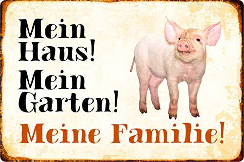 Schatzmix Blechschild Schwein Mein Haus! Mein Garten! Metallschild Wanddeko 20x30 tin Sign