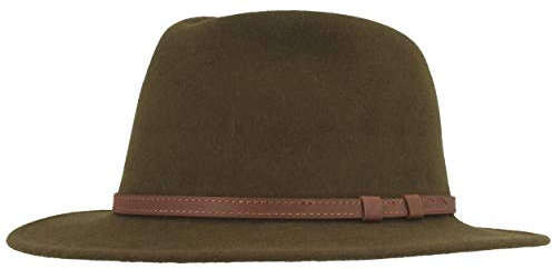 Breiter Outdoor Filz-Hut Aus 100% Wolle - Trekking-Hut Wasserabweisend & Faltbar - Mit Ledergarnitur - Für Herren & Damen (58, Oliv)