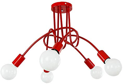 PETITES ECREVISSES LED-Deckenleuchte, industriell, E27, Kronleuchter, Hängeleuchte, modernes Design, mit 5 Köpfen, Beleuchtung, Dekoration für Wohnzimmer, Küche, Flur, Schlafzimmer (rot)