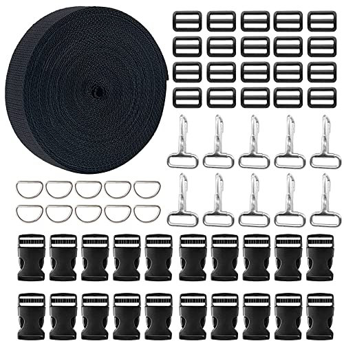 Woohome 20 Set Kunststoff Seite Release Schnallen und Tri-Glide Slides, 16 M Nylon-Gurtband, 10 Set D-Ring und Karabinerhaken für Gepäckgurte Hundehalsband