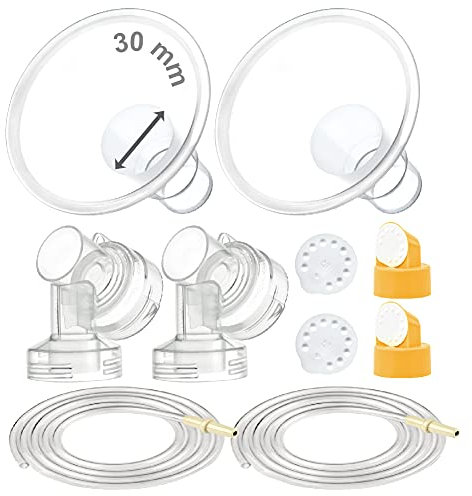Maymom MyFit Pump Parts Compatible with Medela PersonalFit Medela Breast Pump, Pump in Style Advanced, Lactina, Symphony, Incl Exra Large Breast Pump Flange (30mm) Base Connector Valve Membrane Tube