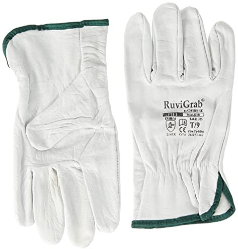 Ruvigrab - Guante de Trabajo de Piel de Flor Natural | Guantes para Jardinería | Guantes de Cuero | Guantes de Piel para Obra | Talla 8