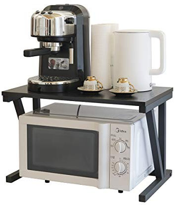 Leymore Étagère de four à micro-ondes à 2 niveaux en bois et acier - Étagère de boulangerie pour comptoir de cuisine - Étagère de rangement pour imprimante - Noir
