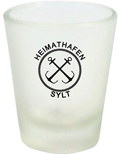Shirtinstyle Schnapsglas Glas, Heimathafen Sylt Anker. Urlaub Heimat Familie Zu Hause Freunde Spruch, Weiß
