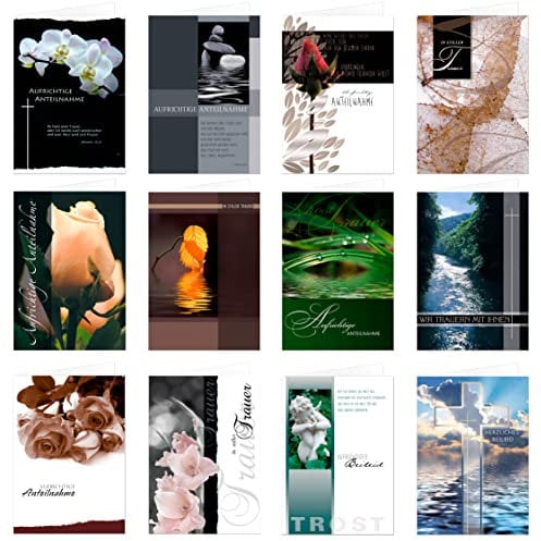 24 Stück Set Trauerkarten Beileidskarten Kondolenzkarten mit Umschlag, Klappkarten 17 x 12 cm