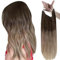 Easyouth Secret Draht Extensions Echthaar Ombre Haarteile Echthaar mit Draht Darkest Brown Mix Mittelbraun und Aschblond 70g 35 cm #2/6/18