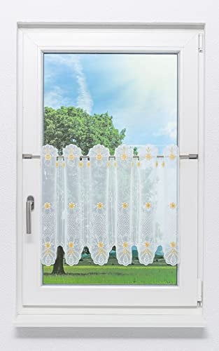 Plauener Spitze Scheibengardine Blütezeit (Bx H) 96cm * 50cm Gelb/sonngelb