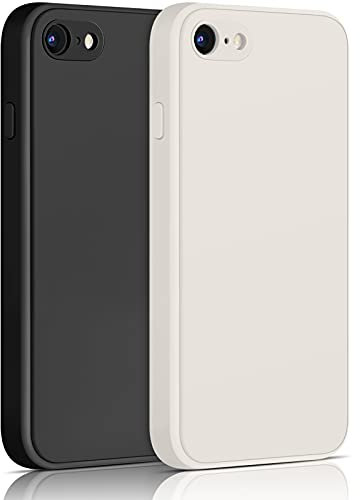 Yisica 2 Pack Silicone Coque Compatible pour iPhone SE 2020 / iPhone 8 / iPhone 7 / iPhone SE 2022, Silicone Coque avec Doublure en Microfibre Douce Protection Complète 4,7, Noir/Blanc