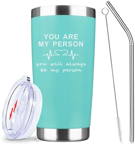 ATHAND Greys Anatomy Stainless Steel Tumbler with Straw Lid 20oz - You Are My Person Green Vacuum Insulated Tumbler Coffee Cup Double Wall Travel Mug Valentines Bday Gifts for Friends,1 Pcs