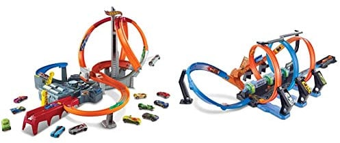 Hot Wheels CDL45 Action Mega Crash Superbahn, ab 6 Jahren Mehrfarbig[Exklusiv bei Amazon] & FTB65 - ​Korkenzieher-Crash-Trackset mit motorisierten Beschleunigern