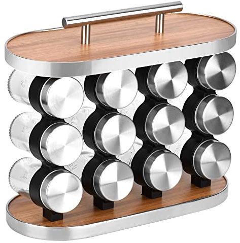 DUOJIN Gewürzregal Set, Universal Küchen-Organizer Gewürzständer mit 12 Gewürzgläsern Dekorationen im Kunststil Gewürzständer Gewürzaufbewahrung, 28 x 23.6cm