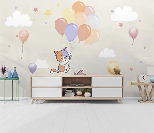 3D-Tapete, 3D-Kindertapete, Heißluftballon, Kätzchen, Wolken, Fototapete, Kinderzimmer, Hintergrundwand, benutzerdefinierte 3D-Wandmalereien