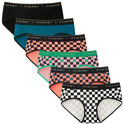 INNERSY Damen Unterhosen Baumwolle Hipster Unterwäsche Frauen Pantys Bunt Sport Slip Mehrpack 6 (M, Buntes Plaid)
