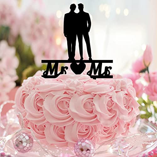Acrylic Black Gay Wedding Cake Topper Silhouette His And His Rustic Cake Topper Love Gay Wedding Cake Decorations Customize Family Name Est Date Men Gifts