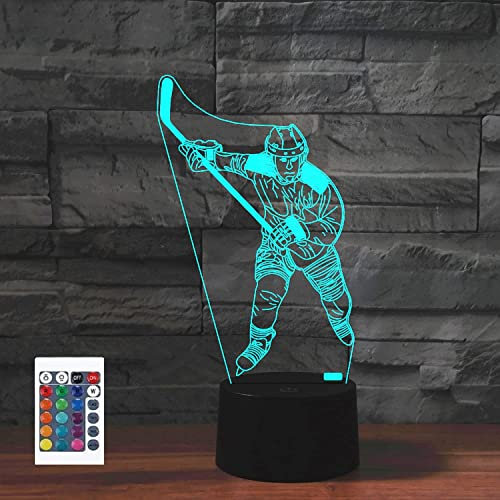 SUPERRUIDALONG 3D Spiel Eishockey Fernbedienung 16 Farben Nachtlichter Illusion Acryl LED Tisch Nachttischlampe Kinderzimmer Schreibtisch Dekoration Geburtstagsgeschenke Spielzeug für Kinder