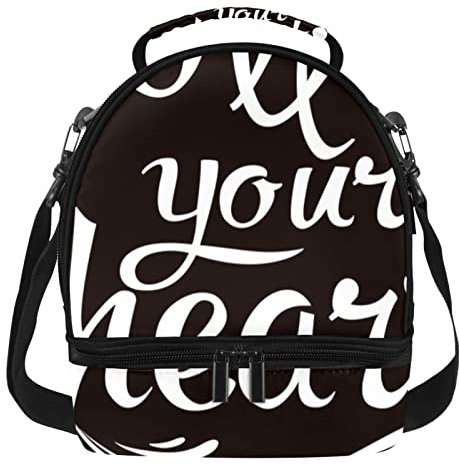 Lonchera de doble piso, con aislamiento, con texto en inglés Follow Your Heart, color negro (2) bolsa térmica térmica impermeable grande