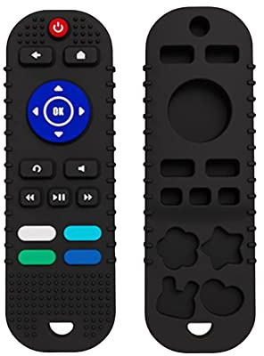RYGRZJ Baby Teether Toys Silicone, Remote Control Shape Teether, Educational Sensory Toy, Early Chew TV Teething for Babies 6-18 Months, Remote Control Black