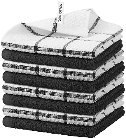 Nialnant Cotton Terry Dish Cloths,Super Soft Dish Towels for Kitchen,Absorbent Dish Rags for Cleaning,12x12 Inches,Black