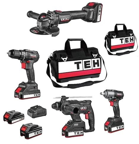 TEH Brushless Cordless 4-Piece Power Tool Kit Combo Li-ion