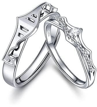 KSKAN Silberringe Damen 925,S925 Silber Verstellbarer Paarring Prinzessin Und Ritter Paar Passende Ringe Zartes Sterlingsilber Offene Ringe Gedenkgeschenkringe Trauringe Versprechensringe