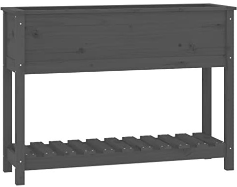 vidaXL Pflanzkübel mit Ablage, Pflanzkasten zum Selber Bauen, Hochbeet für Garten Balkon Terrasse, Frühbeet für Blumen Gemüse Kräuter, Grau Massivholz Kiefer