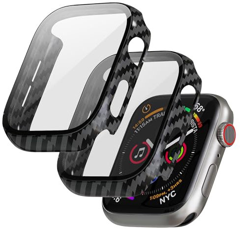 LINTEKER 2 Stück für Apple Watch SE 3 (2025) / SE2 / SE/Series 6/5/4 Hülle mit Displayschutz, Schutzhülle kompatibel mit Apple Watch SE 3 (2025) / SE2 / SE/Series 6/5/4 40mm, HD Klar, Kohlefaser