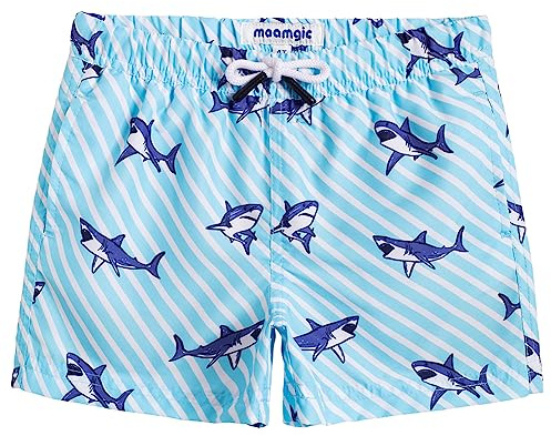 MaaMgic Maillot de Bain Enfant Garçon Short de Bain Garçon Coloré à Séchage Rapide avec Doublure Confortable et 3 Poches pour Plage et Piscine,Bleu,14-16 Ans