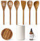Lanzo Design Juego de utensilios de cocina, 8 espátulas de madera con soporte de cerámica (soporte blanco)