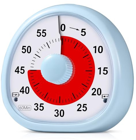 Diboniur Minuteur Visuel Enfant Rechargeable, 60 Minutes Timer Compte à Rebours Silencieux, Timer Enfant Apprentissage, Outil de Gestion du Temps pour Cuisine, Salle de Classe, Réunions (Bleu)