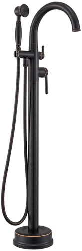 Wintap Freistehende Wannenarmaturen, Badezimmer, Bodenmontage, Wasserfall-Wannenfüller, Messing, hoher Durchfluss, schwenkbarer Auslauf und Handbrause, ölgerieben, Bronze