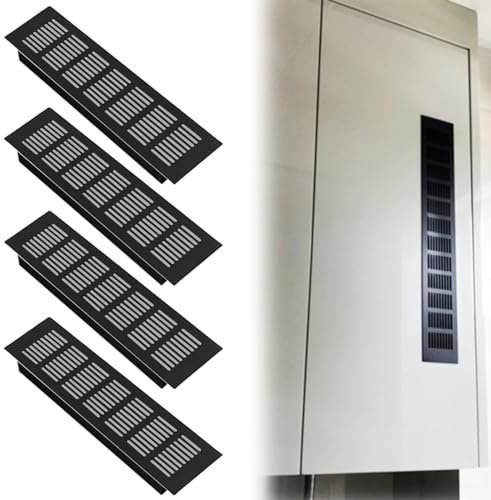 HOMURY 4 rejillas de ventilación de aluminio: 80 x 300 mm, rejilla de ventilación de puerta, rejilla de ventilación de aire de escape, rejilla de ventilación de baño, aluminio para cocina, baño,