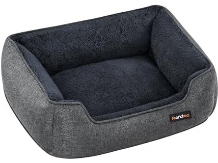 Feandrea Katzenbett, Hundebett, Hundekissen in Leinenoptik, erhöhte Ränder, rutschfeste Unterseite, Bezug abnehmbar waschbar, S, für Minihund, 60 x 50 x 21 cm, dunkelgrau PGW009G01