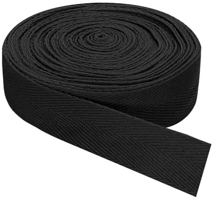 sourcing map Rouleau de ruban sergé en coton à chevrons pour vêtements, accessoires, sacs - Noir - 10 m x 30 mm