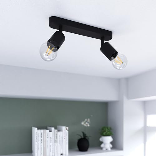 linovum AWORA Deckenleuchte zweiflammig schwenkbar - Wohnzimmer Deckenlampe schwarz inkl. 2x E27 Filament Birnen mit fourSTEP