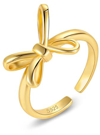 ALEXCRAFT 14K Schleifen Gold Ringe Damen Silber 925 Vergoldet Ringe Geschenk für Frauen Freundin Mama Mädchen