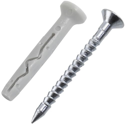 AERZETIX - C73945 - Lot de 25 Chevilles à Clou/Frapper Ø6x40 mm + vis а tête fraisée Ø4×45 mm avec collerette - en Nylon et métal - Fixation en béton Brique Outil matériaux Plein travaux perçage