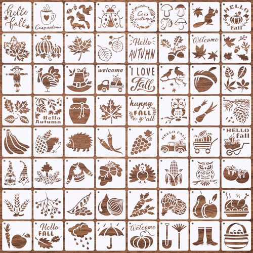 Pochoir de Peinture, 60Pcs Pochoirs Réutilisables pour Peinture Automne Citrouille Feuilles Noël Pochoirs Décoration Plastique Pochoirs de Dessin pour Meuble Mur Fenêtre Carte Journal Scrapbooking